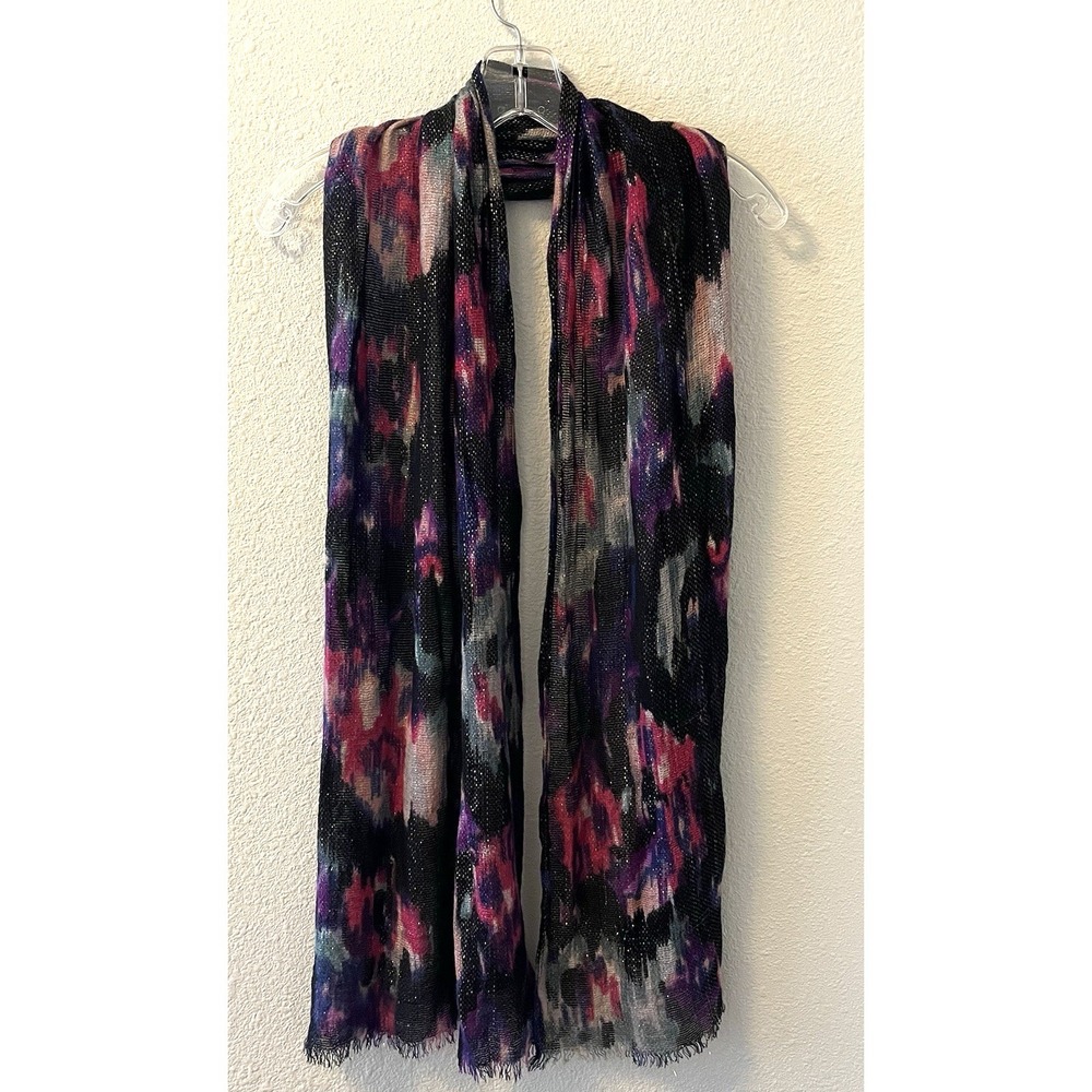 Metallic Fringe Scarf Womens One Size Lightweight Y2K Style Black Purple Shiny